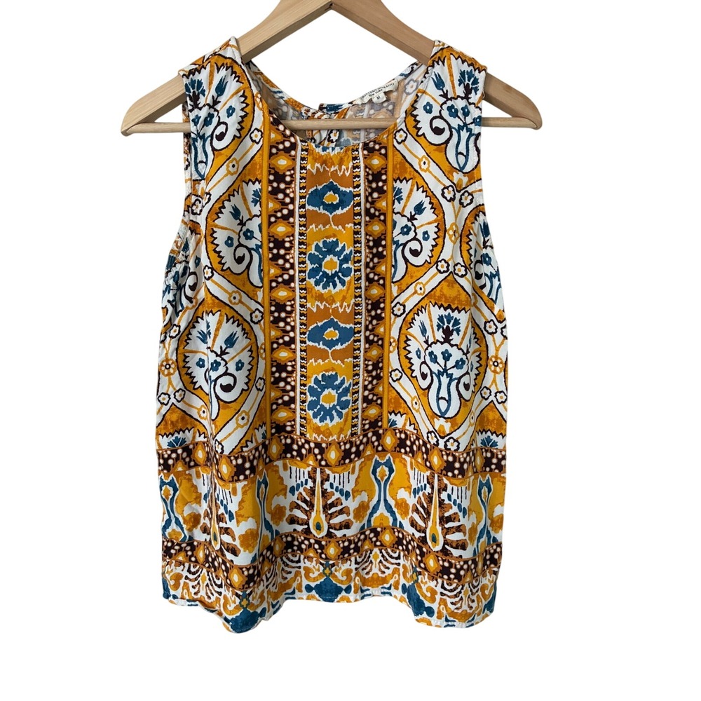 Christian Siriano New York Womens Boho Ikat Medallion Button Back Tank Top M
